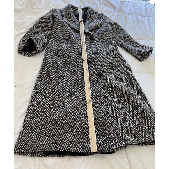 Vintage 80s British Lion Wool Trench Coat Black/White Womens Size 8 Herringbone - Picture 15 of 16